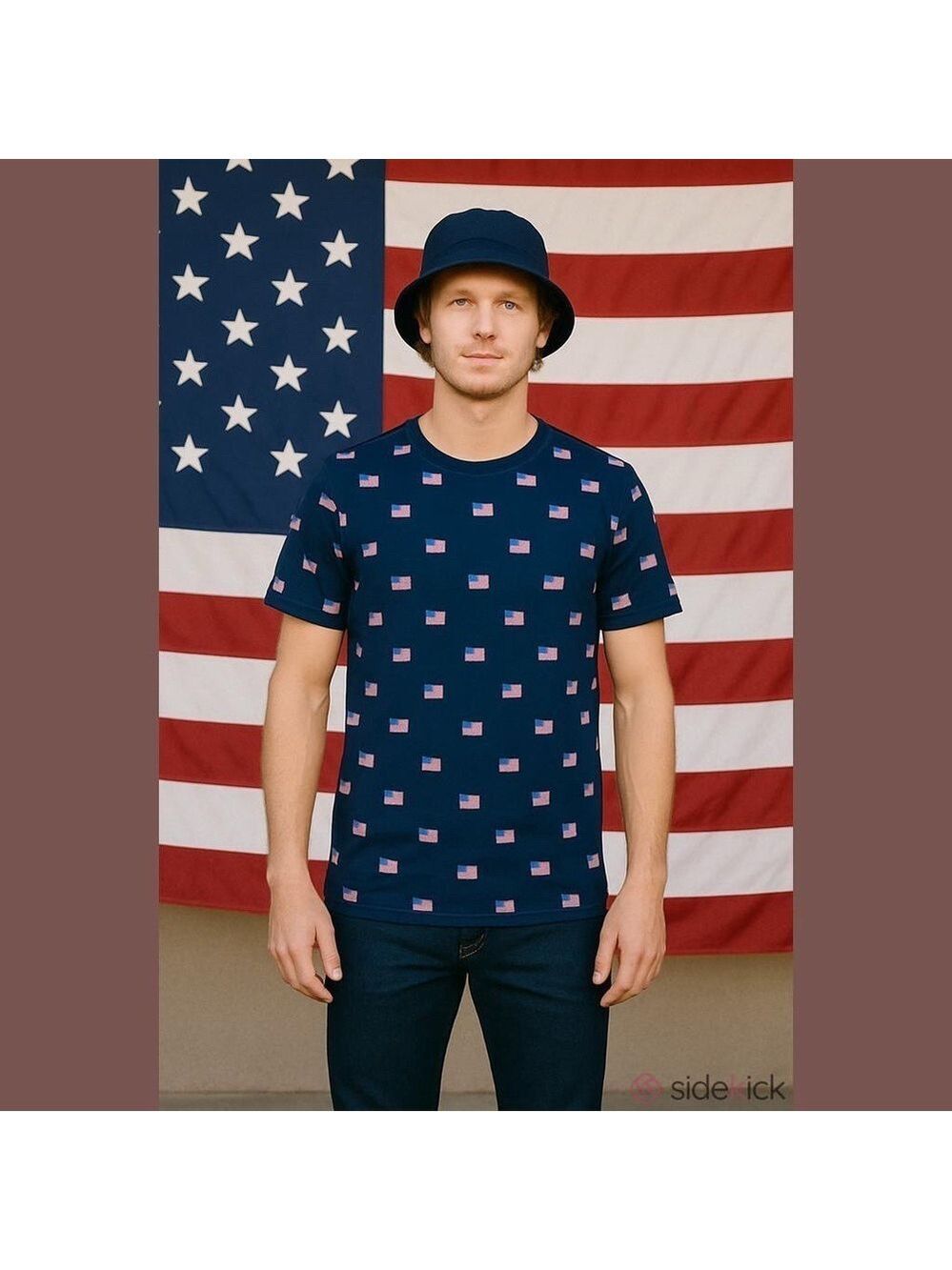 Isaac Morris IML Men's Flag Print Patriotic Short Sleeve Graphic T-Shirt - Large